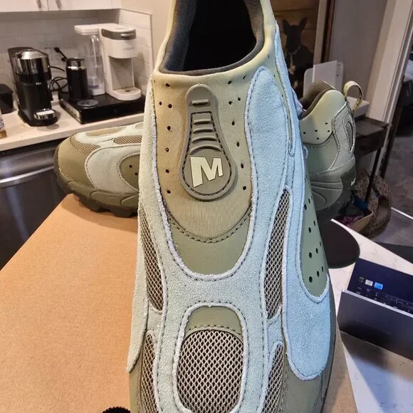 Merrell Moc Speed Streak Evo SE Suede Sneakers Mens SLIP-ON SIZE 10 Olive NEW - Picture 2 of 14